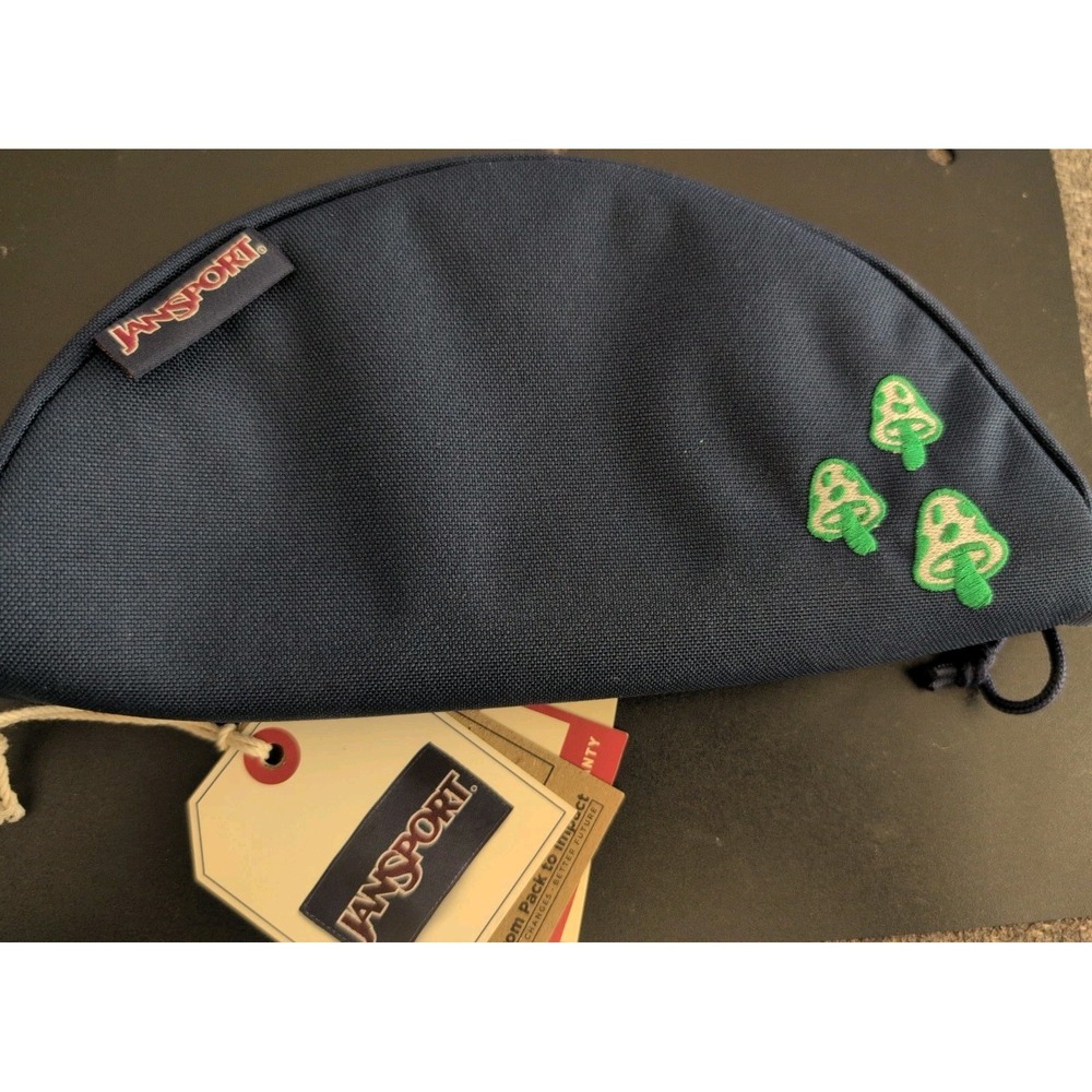 Jansport Luna Large Pouch - Black With Green Mushrooms Embroidery